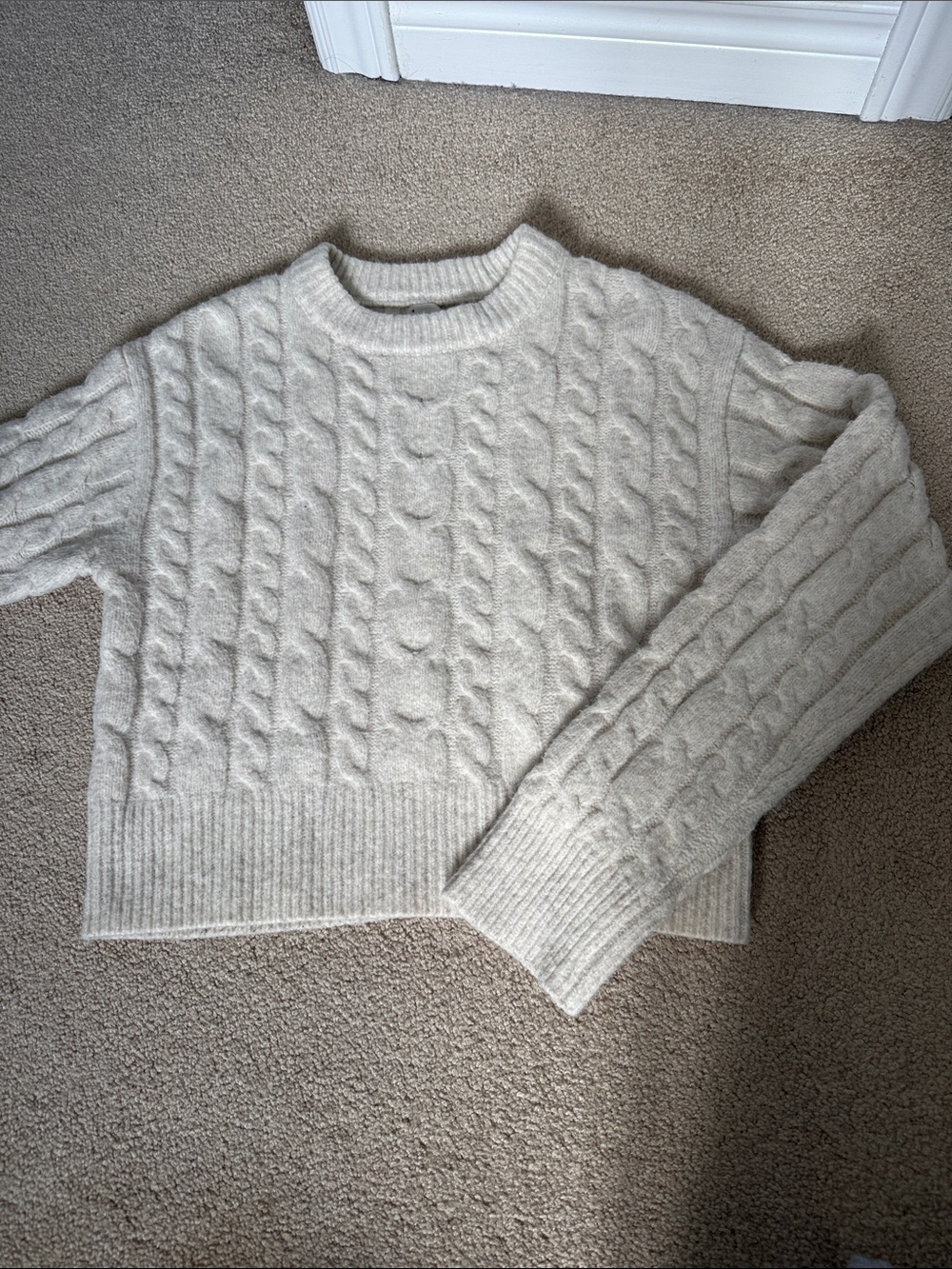 a new day Cream Cable Knit Crew Sweater